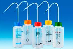 Промывалки VITLAB VITsafe с цветными крышками
