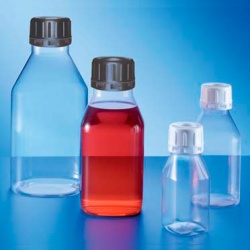 Бутыль Kautex узкогорлая "ClearGrip" 1000 мл, PP, квадратная с низкими плечами, Ø 45 мм, прозрачный цвет, без крышки
