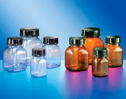 Контейнер Kautex широкогорлый 300 мл, PVC, квадратный, Ø 50 мм, коричневый прозрачный цвет, без крышки, для герметичного укупоривания